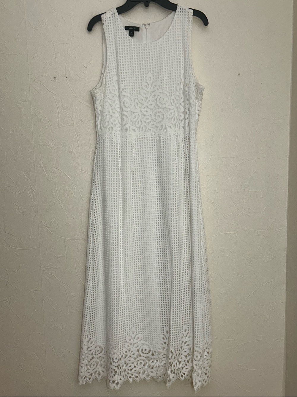 Alfani White Sleeveless Lace-Trim Midi Dress